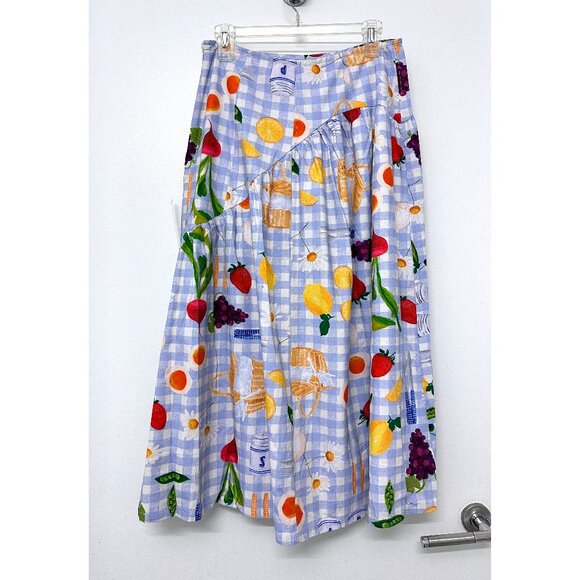 NWT Lisa Says Gah Maeve Picnic Alfresco Midi Skirt Food Vegetable Blue Gingham M - Picture 11 of 14